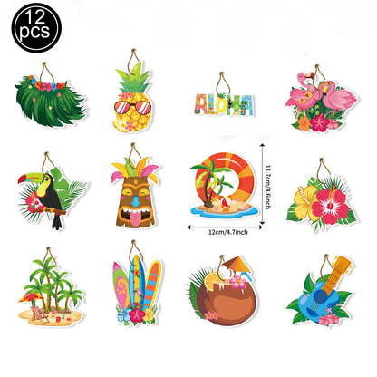 9pcs Hawaii Themed Party Wine Bottle Stickers Pink Flamingo Pineapple Stickers Summer Beach Party Supplies Decoration 4.02×5inch