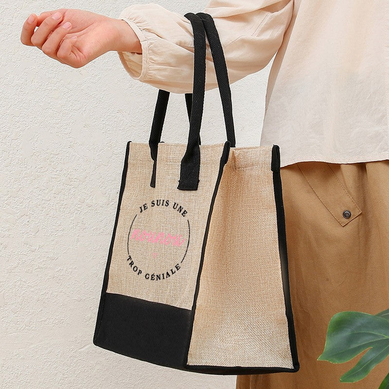 Text Printing Series Tote Bags Handbag Women's Beach Bags Reusable Large Capacity Shopping Bag for Lady
