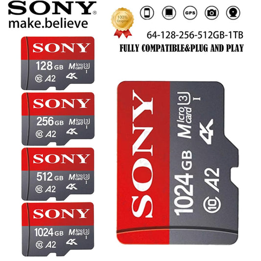 Sony SD memory cards, 128GB, 256GB high-speed Micro TF SD, 1024GB, 512GB A2 U3 V30 flash memory cards, suitable for mobile phone