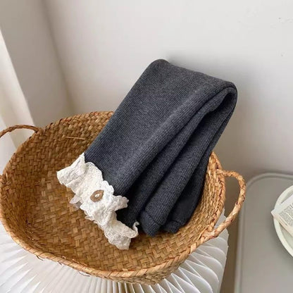 Girls Slim Fit Leggings Kids Cozy Fleece Lined Winter Pants with Decorative Lace Edging Children Outdoor Wear Clothing