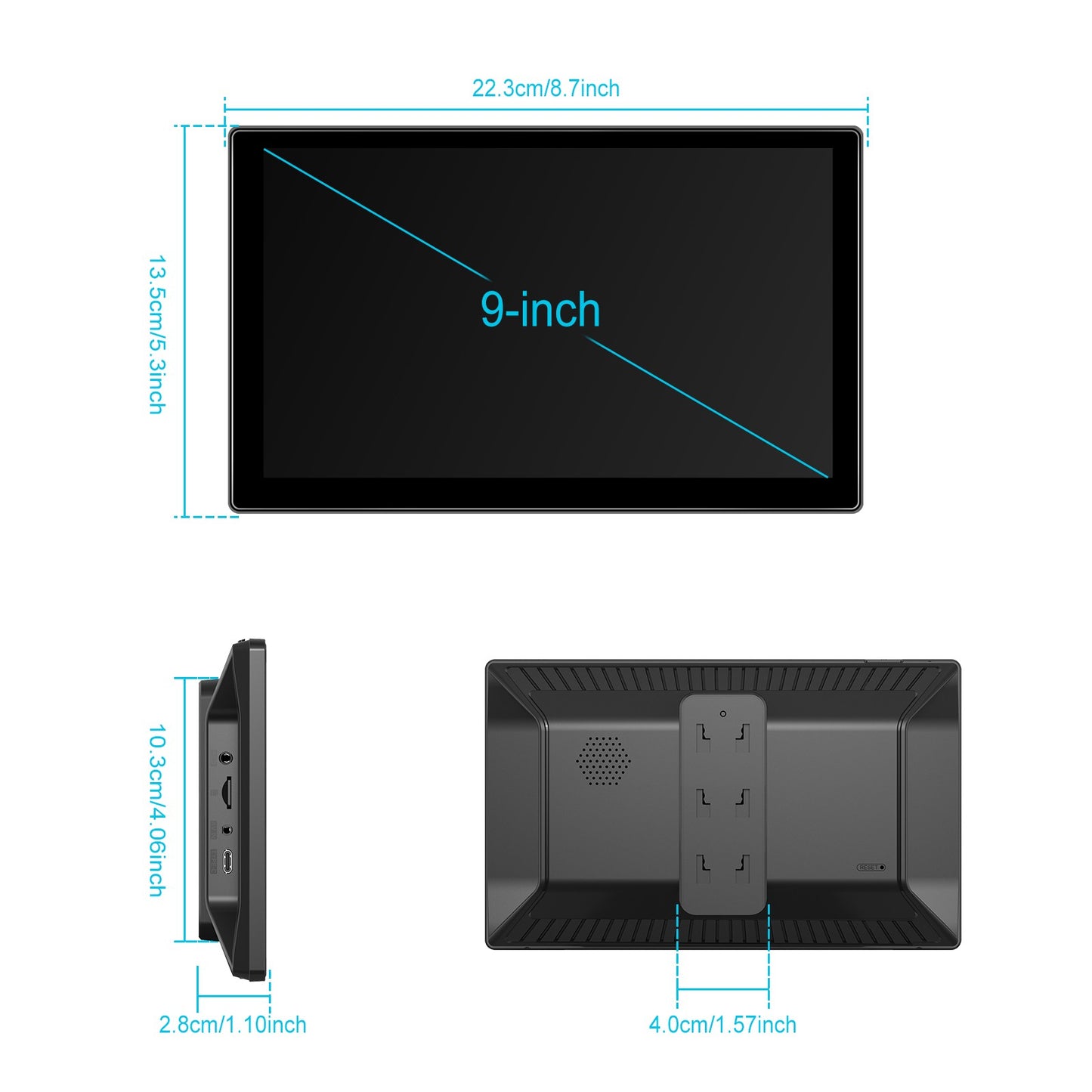 Player de Vídeo Multimídia de Rádio para Espelho de Carro Portátil de 9" Universal Sem Fio CarPlay Android Auto Tela Bluetooth AUX TF GPS DVR