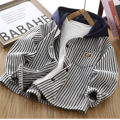 2025 Spring New Childrens 67 Striped Hooded Cardigan Sweatshirt