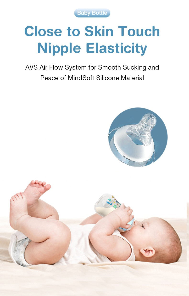 150/240ml Baby PP Bottle Wide Mouth Newborn Baby Bottle Drop-Resistant Baby Milk Bottle Newborn Cartoon Pattern Cup BPA Free