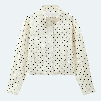 Polka Dot Stand Neck Short Jackets Women Fashion Long Sleeve Patchwork Contrast Slim Coats Casual Lady Street Commute Outerwear