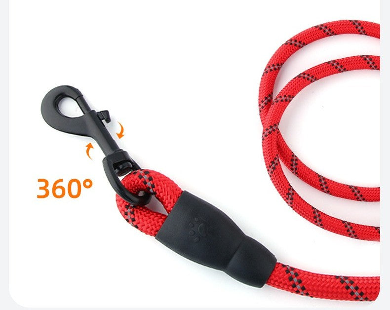 Coleira redonda de nylon reflexivo de seda para cães de médio e grande porte, corda de puxar para passear com cães