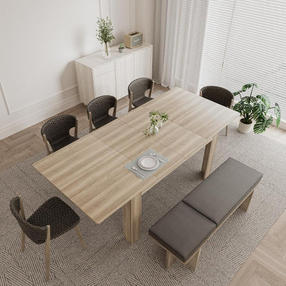 55.1-86.6 in Extendable Dining Room Table for 6-10 Person - Plank and Beam Farmhouse Large Rectangular Kitchen Tables for Living
