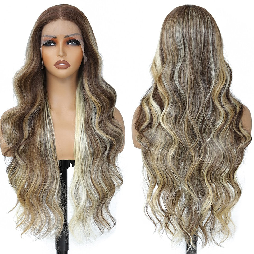 13X4 Lace Frontal Synthetic Body Wave Wigs Ombre Brown Heat Resistant Fiber Blond Swiss Transparent Lace Front Wigs For Women