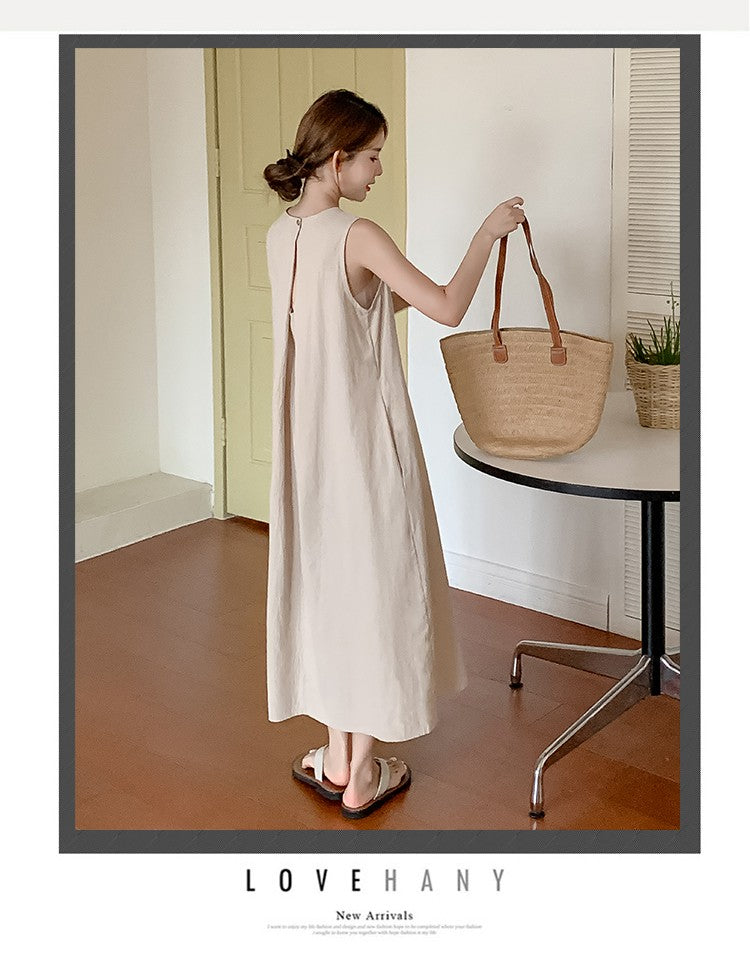 NYFS 2025 Summer New Korea Woman Dress Vestidos Robe Elbise Loose Plus Size Solid Sleeveless Backless Long Dress L-4XL