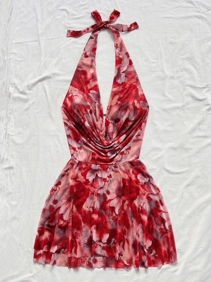 French high-end printed dress, a popular summer item for women in 2025. New short skirt, slimming and vacation dress trend