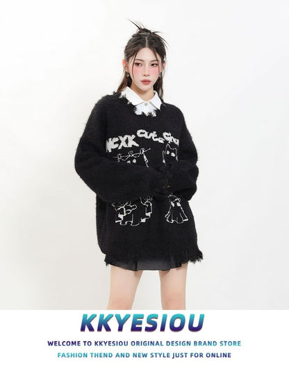 KKyesiou Dopane Orange Knitted Sweater loween Design Men Women Retro American Sle Couple's Long Sve Casual Loose Fit