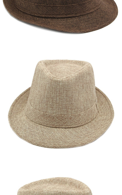 Middle-aged Spring and Summer Outdoor Sun Protection Hat Beach Top Hat Female Casual Retro Jazz Linen Hat  Fedoras for Man Party