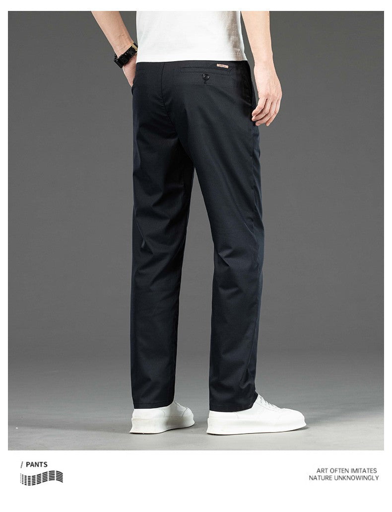 Spring Summer New Men's Casual Pants Thin Mulberry Silk Soft Business Casual Trousers Slim Straight Elastic Suit Pants Male