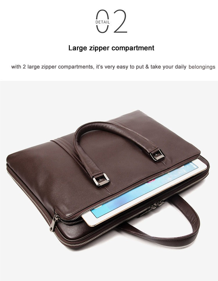 Pasta de Couro Genuíno de Luxo para Homens, Bolsa de Couro para Negócios, Bolsa para Laptop de 15,6", Pasta de Escritório Masculina, Porta-Documentos, Bolsa de Ombro