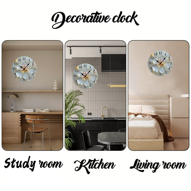 Golden & Pink Floral Wooden Round Silent Hanging Wall Clock, Suitable For Living Room,Office,Study Room, Bedroom,Home Decoration