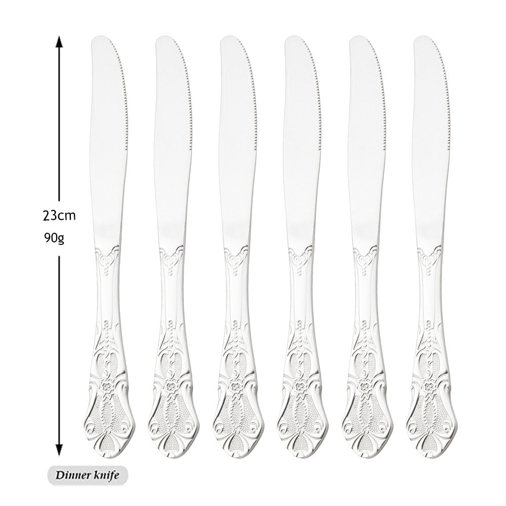Mirror 24Pcs Vintage Dinnerware Set Stainless Steel Cutlery Set Knives Fork Teaspoon Tableware Kitchen Flatware Silverware Set