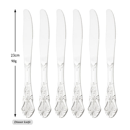 Mirror 24Pcs Vintage Dinnerware Set Stainless Steel Cutlery Set Knives Fork Teaspoon Tableware Kitchen Flatware Silverware Set