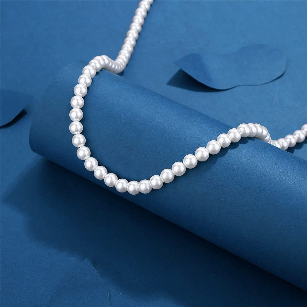 Colar Elegante de Pérola Branca Artificial 1 Peça Gargantilha Corrente de Contas para Homens e Mulheres Presente de Joia da Moda