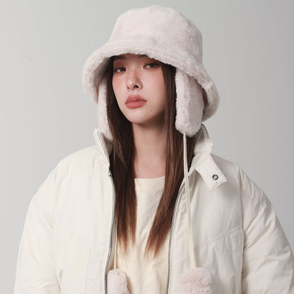 Bomber Winter warm bucket hat hats for women Golf cap Hiking hat fur hat Winter hat Barrel cap Cotton fabric Ear protection cap