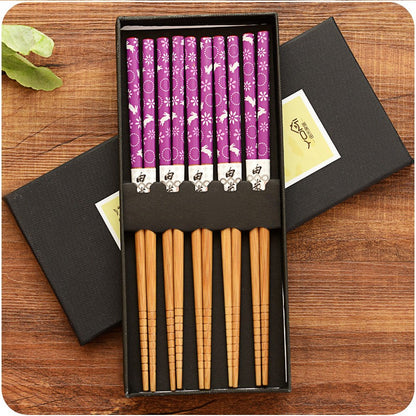 5 Pair Set Bamboo Chopsticks Tableware Non-Slip Japanese Natural Wood Sushi Food Multi Color Household Long Chopsticks Set