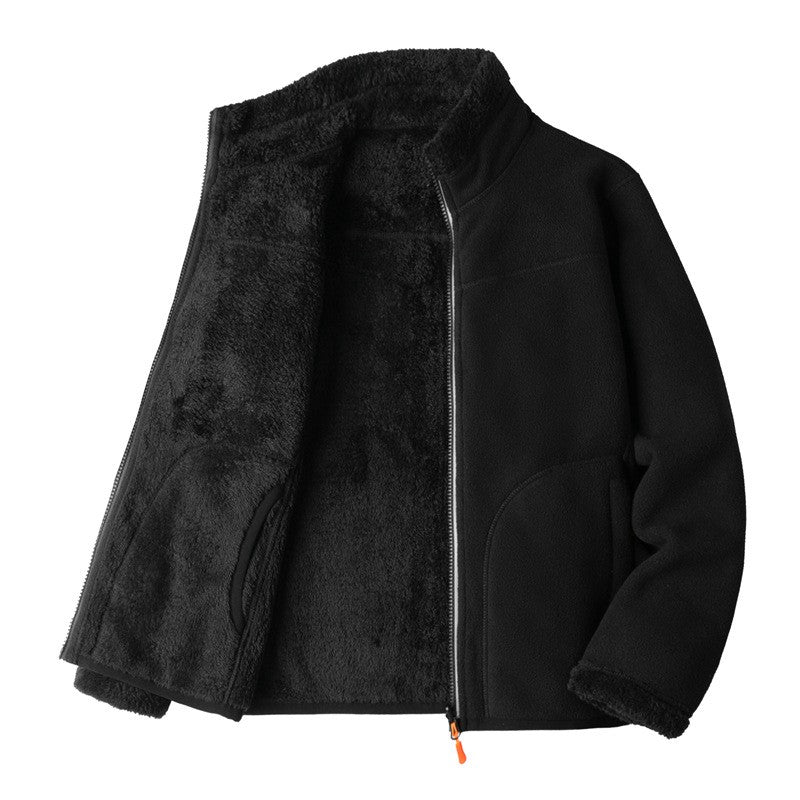 Plus Size Women's Autumn Winter Thickened Double-sided Fleece Hooded Jacket Zipper Long Sleeve Warm Outerwear Casual Style Sh...