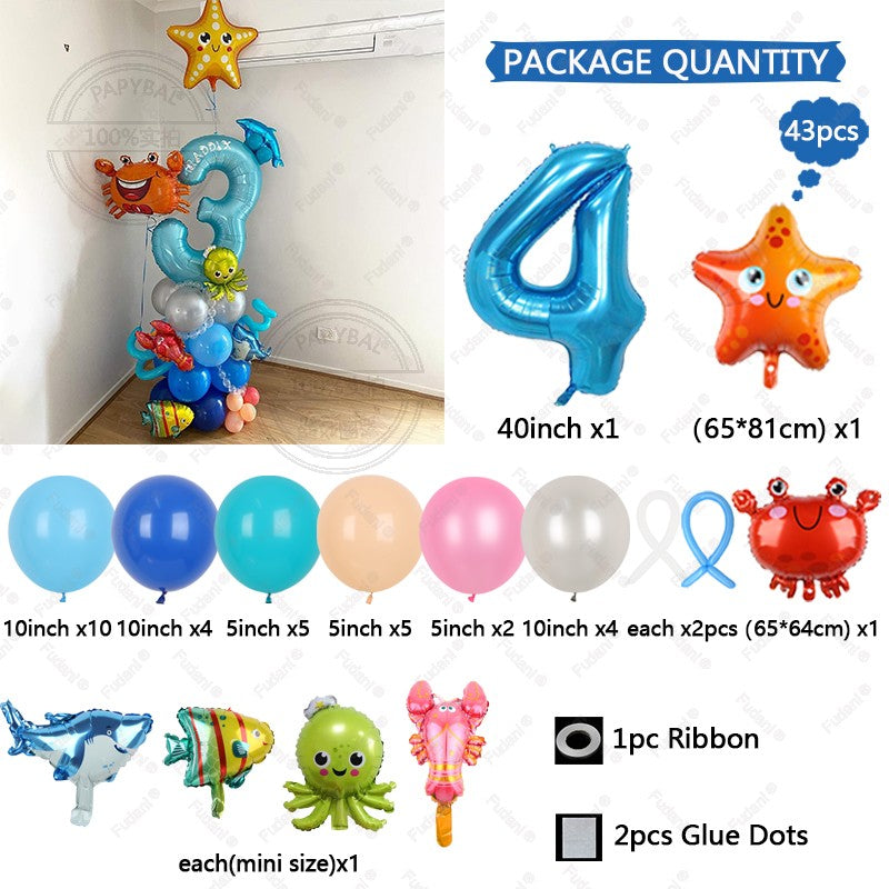 43Pcs Sea World Ocean Animal Balloons Set Birthday Party Decorations Kids Baby Shower Boy Under The Sea Party Supplies 2025
