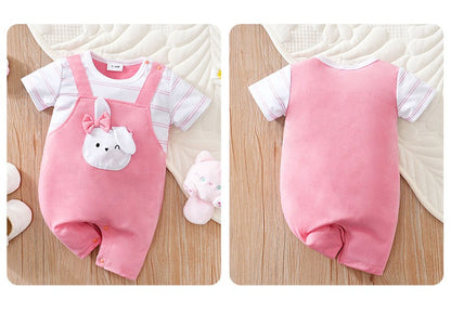 Baby Clothes Cute Cartoon Bow Rabbit Comfortable Soft Boy And Girl Summer Short Sleeved Baby Jumpsuit