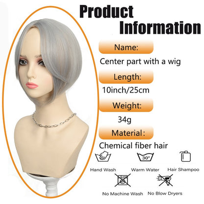 Peruca feminina, com franja para cobrir os cabelos brancos e uma peça de reposição fina e invisível para o cabelo