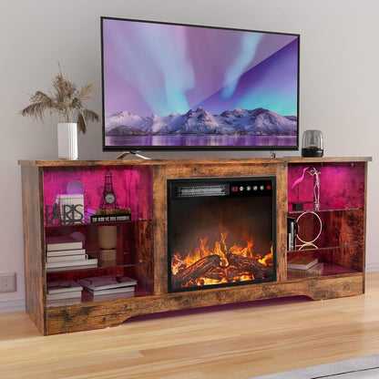 Fireplace TV Stand with 18 Fireplace, Modern Entertainment Center for TVs up to 68 inch, Media TV Console for Living Room