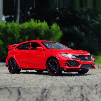 Carrinhos de brinquedo Honda Civic Type-R em liga metálica, escala 1:32, modelos fundidos com som e luz, veículos em miniatura, presentes de aniversário para crianças e adultos