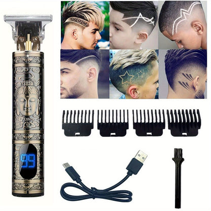 LCD Electric Hair Clipper for Men Oil Shaving Head Pusher Sculpture Shaver Rechargeable Hair Trimmer Hairdressing Set Gifts