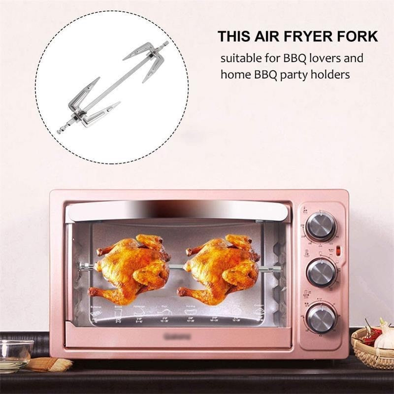 Stainless Steel Air Fryer Fork Roast Chicken Skewer Fish Meat Grilled Rack Rotation Roaster Forks BBQ Tools Oven Accessories