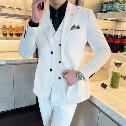 Slim-fit Three-Piece Suit Korean Style Two-Button Formal Wedding Tuxedo Business Suit Beautiful Groomsmen Best Man Suit