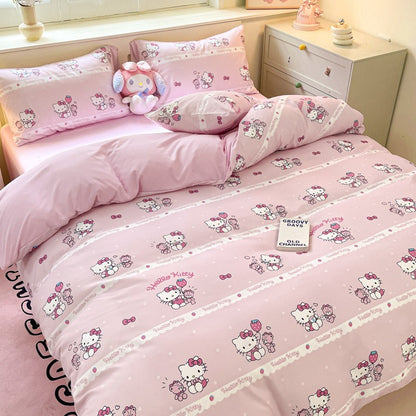 New Sanrio Hello Kitty Bedding Set Cotton Kuromi Melody Bedding Double Pillowcase Bed Linens Girl Dorm Bedclothes Home Textile