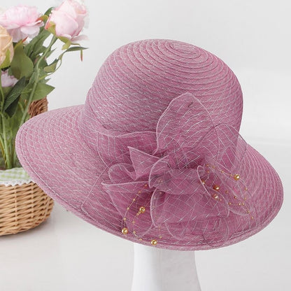 Summer New Pot Hat, Organza Flower Outdoor Fashion Sunshade Hat, Women's Large Edge Breathable Cool Hat, Versatile