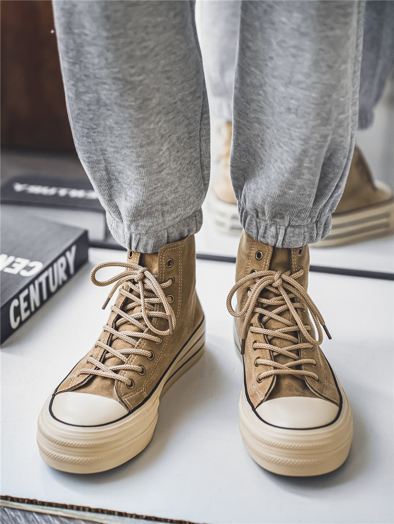 Novos Sapatos Masculinos de Cano Alto com Sola Plana, Botas de Trabalho Casuais para Exteriores com Sola Grossa, Sapatos Masculinos para Caminhada, Tênis de Lona de Cano Alto para Casais