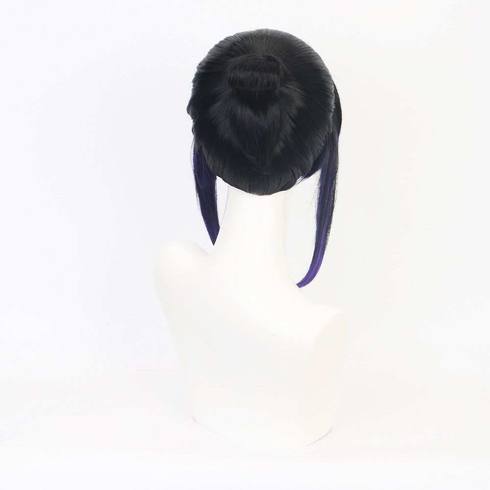 Peruca de Cosplay Kochou Shinobu 35cm Preta Roxa Gradiente Linda Rabo de Cavalo Peruca de Cabelo Sintética Resistente ao Calor Halloween