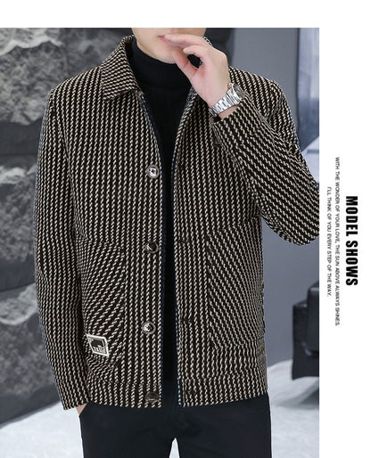 Korean Fashion Woolen Jacket for Men 2023 Winter Plaid Casual Business Trench Coat Slim Social Office Street Wear Short Overcoat