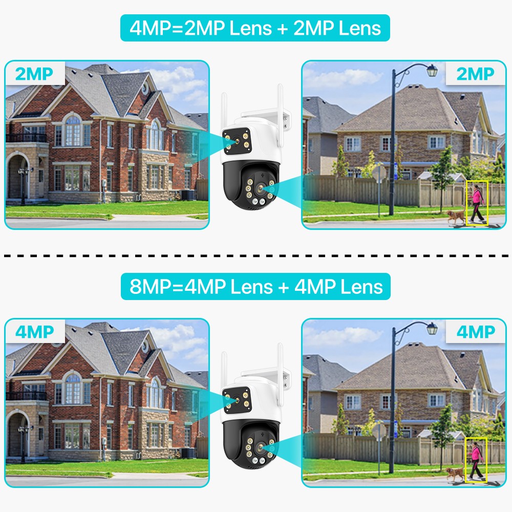 Dual Lens 360º Wifi Camera IP66 Security Protection 8MP 4K Wireless Outdoor Human Detection ICSEE Video Surveillance PTZ Camera