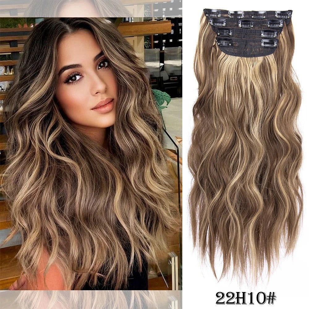 Kit 4 Peças Aplique Tic Tac Cabelo Sintético 20 Polegadas Cacheado Longo Grosso Para Mulheres Cabeça Inteira extensões de cabelo sintéticas