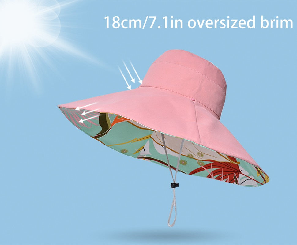 Xinbaoguan 100%poliéster8240Chapéu de pescador de aba dupla alargada NOVO transfronteiriço feminino Chapéu de sol de verão Chapéu de sol fashion