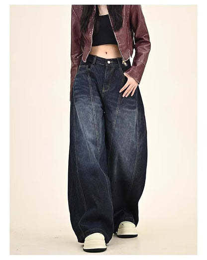 Embroidery pattern American hip-hop style women's jeans vintage loose-fitting long pants Y2K street style wide-leg unisex jeans