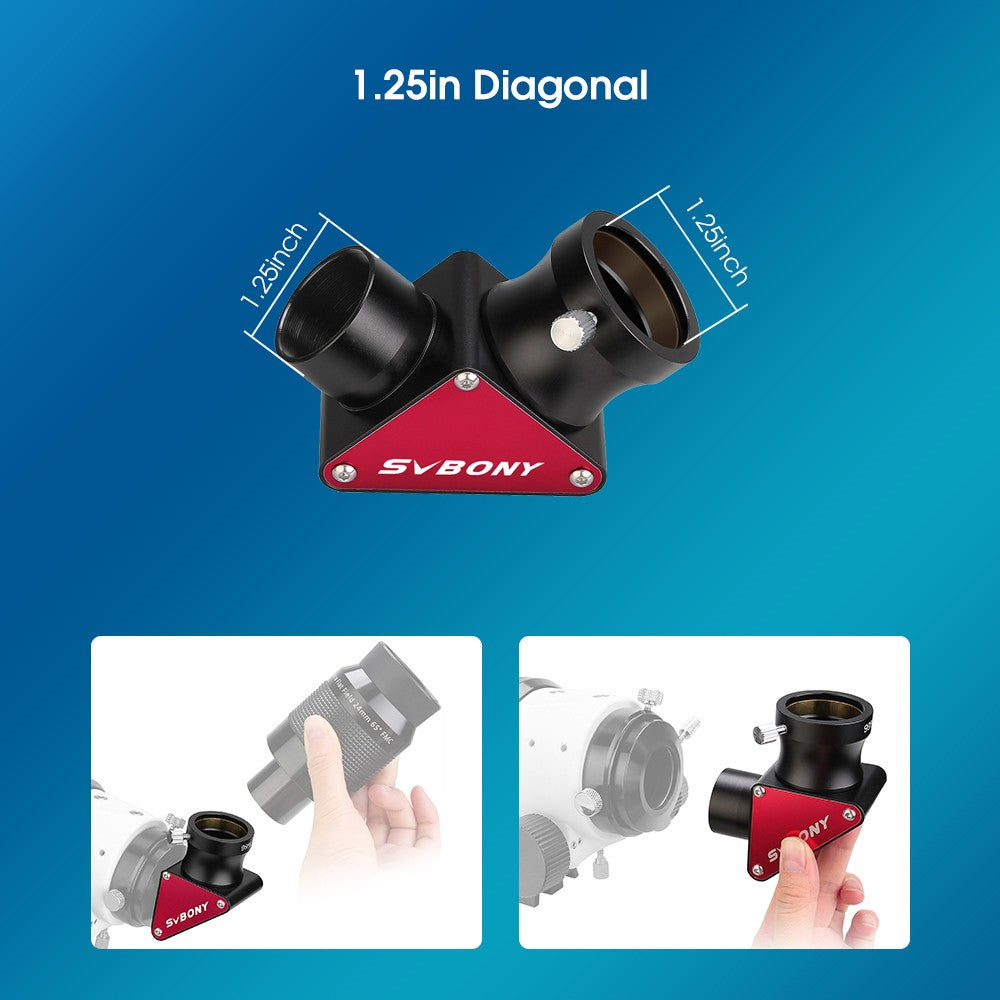 Espelho Dielétrico Diagonal SVBONY SV188P para Telescópio 1,25" 90 Graus 99% de Refletividade com Revestimentos Dielétricos