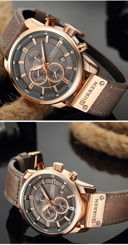 CURREN Brand Watch Men Leather Sports Watches Men's Army Military Quartz Wristwatch Chronograph Male Clock Relogio Masculino
