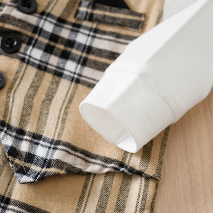 Newborn Baby Boy Clothes white baby onesie with khaki check print One-piece Vest gentleman's spring and autumn pajamas