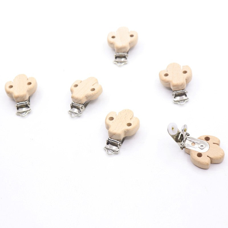 5 Piece wooden rainbow bear flower cart heart shaped bird elephant round star Clip Free DIY Baby Natural pacifier Chain Gift