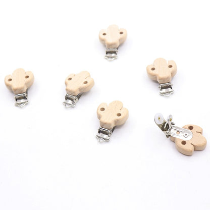5 Piece wooden rainbow bear flower cart heart shaped bird elephant round star Clip Free DIY Baby Natural pacifier Chain Gift
