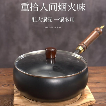 Panela de ferro best-seller, panela de barriga grande, mini wok forjada à mão, mini panela de ferro pequena, wok doméstica sem revestimento e antiaderente