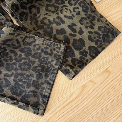 Casual Loose Womens Jeans Retro American Style Leopard Print Design Straight Leg Pants Workwear Fashion Winter  Women's pants