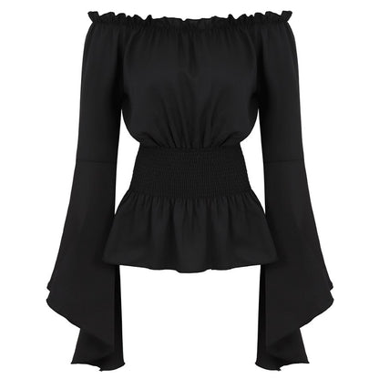 Renaissance Off Shoulder Long Sleeves Corset Blouse Women Medieval Victorian Costume Gothic Pirate Shirt Plus Size Boho Top