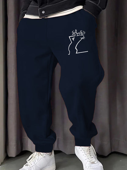 Make Provocative Expressions Printing Man's Sweatpants Y2K Elastic Waist Pants Casual Drawstring Pant Fashion Warm Britches